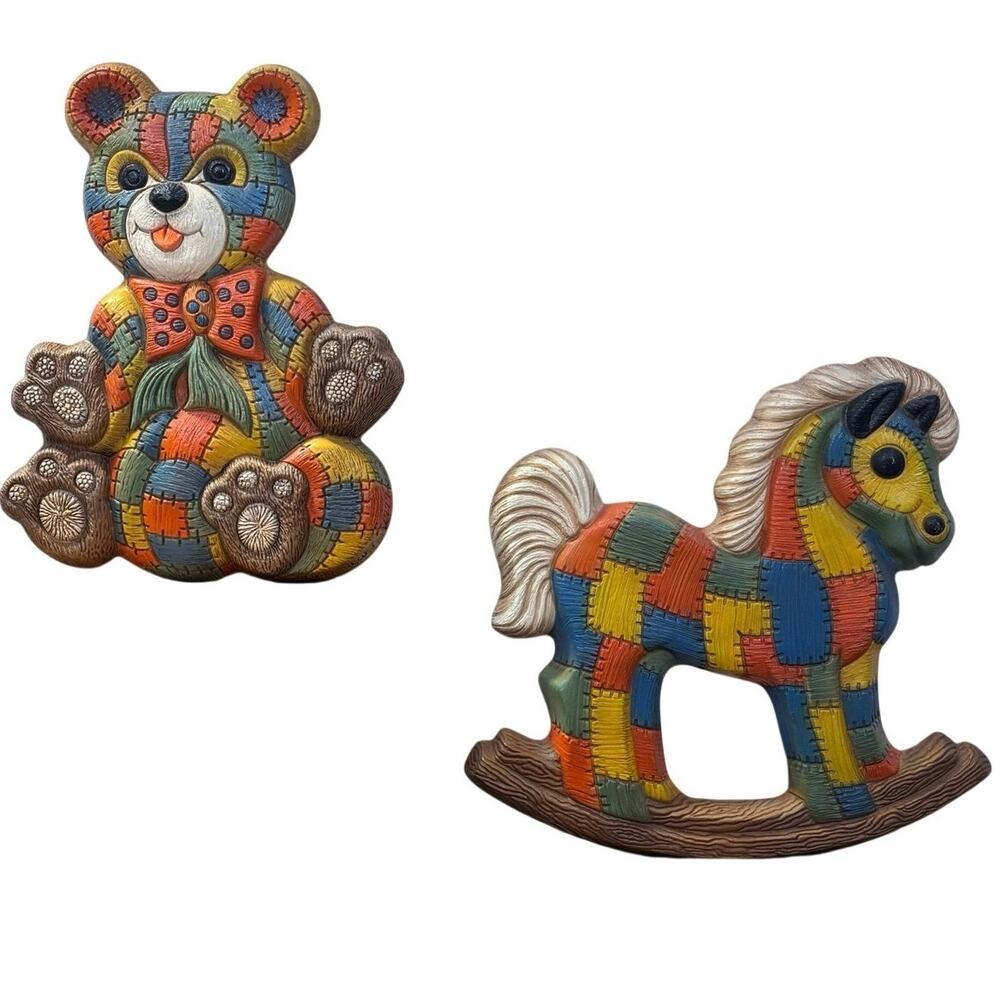 Vintage 1979 Foam Craft Patchwork Nursery Play Room Wall Hangings Bear Horse